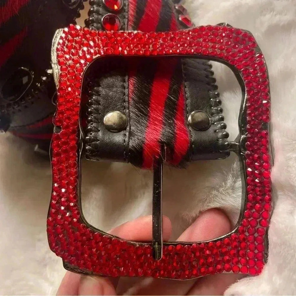 Authentic BB Simon Red Zebra Wide Belt Swarovski Crystals EUC main image 13